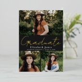 Black Script Folie Afstuderen Fotoaankondiging Uitnodiging (Staand Voorkant)