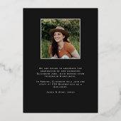 Black Script Folie Afstuderen Fotoaankondiging Uitnodiging (Achterkant)