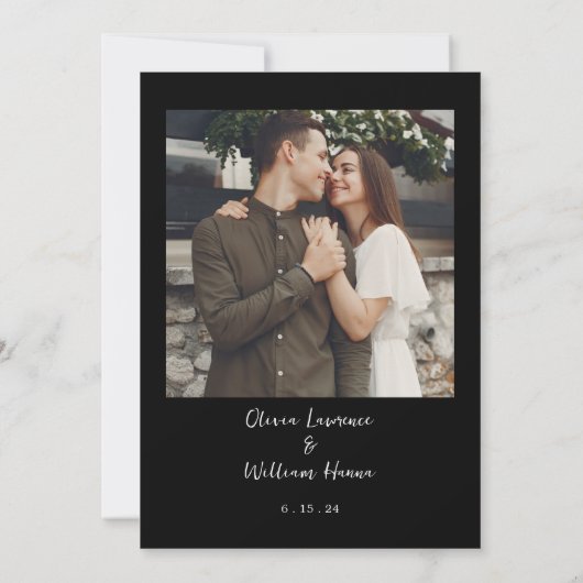 Black Script foto bruiloft uitnodiging (Achterkant)