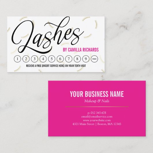 Black Script & Gold Lashes Loyalty Punch Kaart (Voorkant / Achterkant)