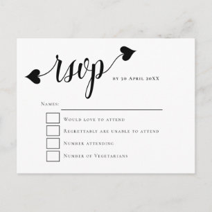 Black Script Heart Swash Wedding RSVP Briefkaart