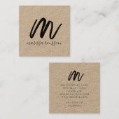 Black Script Initiaal Kraft Square Calling Card Vierkante Visitekaartje (Voorkant / Achterkant)