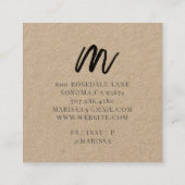 Black Script Initiaal Kraft Square Calling Card Vierkante Visitekaartje (Achterkant)