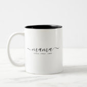 Black Script Kinderen Namen Mama Tweekleurige Koffiemok (Links)