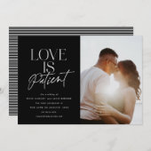 Black Script Love Wedding Photo Change the Date Aankondiging (Voorkant / Achterkant)