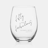 Black Script Minimal Fifty and Fabulous Birthday Wijnglas Zonder Voet (Voorkant)