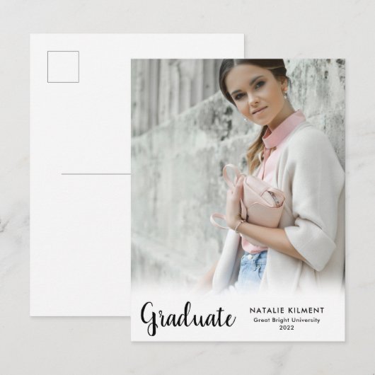 Black Script Modern Afstuderen Afstuderen foto's Aankondigingskaart (Voorkant / Achterkant)