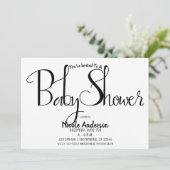 Black Script Modern Minimal Baby shower Party Kaart (Staand voorkant)