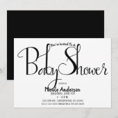 Black Script Modern Minimal Baby shower Party Kaart (Voorkant / Achterkant)