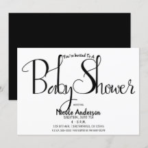 Black Script Modern Minimal Baby shower Party