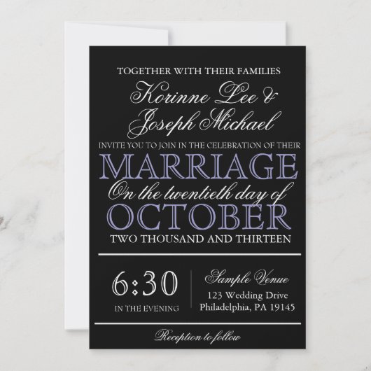 Black Script Modern Wedding Invitation Kaart (Voorkant)