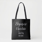 Black Script Name Established Chocolate Lover Tote Bag (Voorkant)