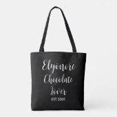 Black Script Name Established Chocolate Lover Tote Bag (Achterkant)