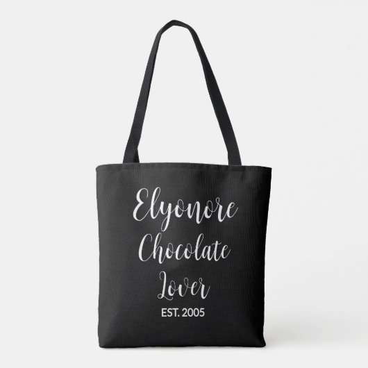 Black Script Name Established Chocolate Lover Tote Bag (Achterkant)
