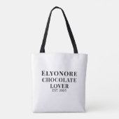 Black Script Name Established Chocolate Lover Tote Bag (Achterkant)