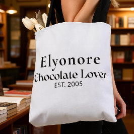 Black Script Name Established Chocolate Lover Tote Bag