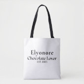 Black Script Name Established Chocolate Lover Tote Bag (Voorkant)