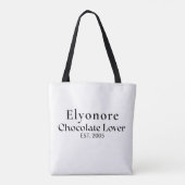 Black Script Name Established Chocolate Lover Tote Bag (Achterkant)