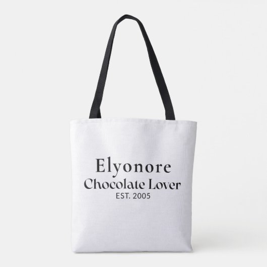 Black Script Name Established Chocolate Lover Tote Bag (Achterkant)