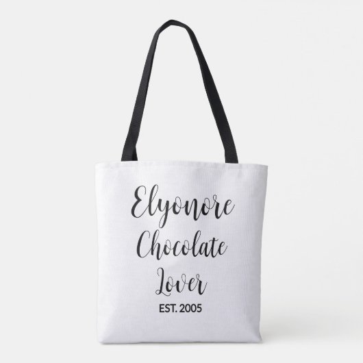 Black Script Name Established Chocolate Lover Tote Bag (Achterkant)