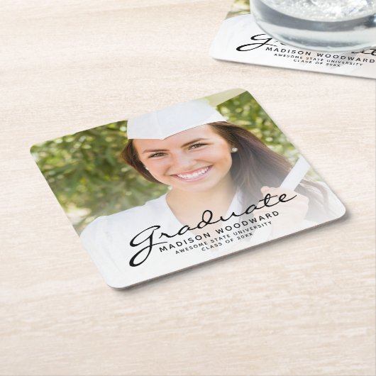 Black Script Photo Graduparty Kartonnen Onderzetters (Schuin)