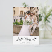 Black Script Photo Wedding Announcement Bedankkaart (Staand voorkant)