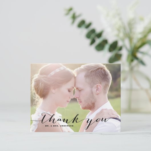 Black Script Photo Wedding Hartelijk dank Briefkaa Briefkaart (Staand voorkant)