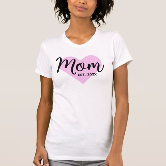 Black Script Pink Heart Established Date Mom Bold T-shirt (Voorkant)