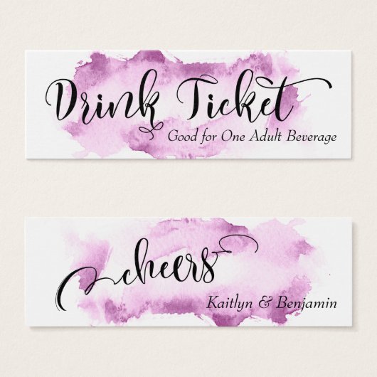 Black Script & Raspberry Waterverf Drink Tickets Mini Visitekaartjes (Voorkant /achterkant)