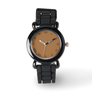 Black Script Roman Nummers op bruine Kinderen cn Horloge