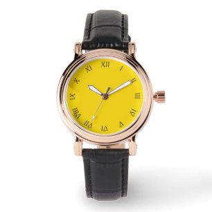 Black Script Roman Nummers op Gele Womens cn Horloge