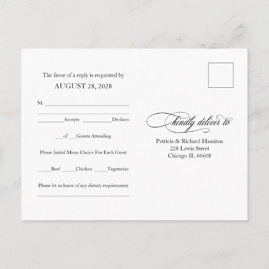 Black Script Simple Elegant Wedding RSVP Briefkaar Briefkaart (Achterkant)