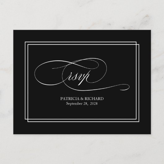 Black Script Simple Elegant Wedding RSVP Briefkaar Briefkaart (Voorkant)