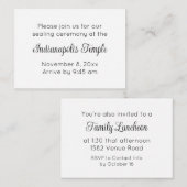 Black Script Temple Sealing & Meal Invitation Informatiekaartje (Voorkant / Achterkant)