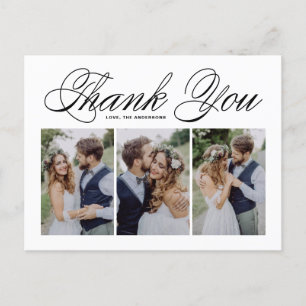 Black Script Three Photo Collage Weddenschap Bedan Briefkaart