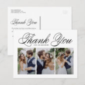 Black Script Three Photo Collage Weddenschap Bedan Briefkaart (Voorkant / Achterkant)