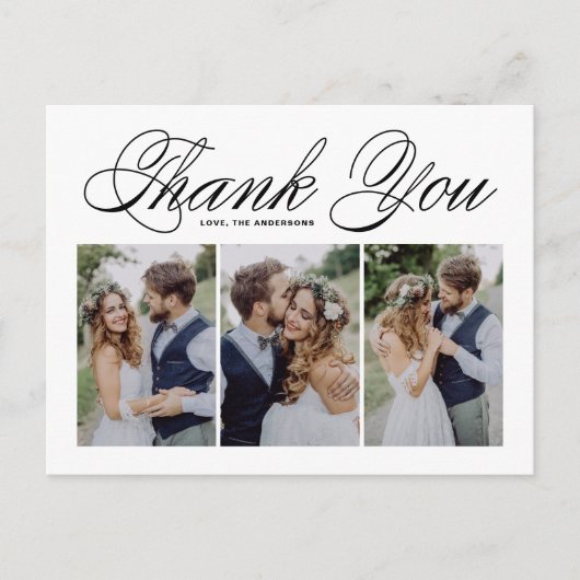 Black Script Three Photo Collage Weddenschap Bedan Briefkaart (Voorkant)