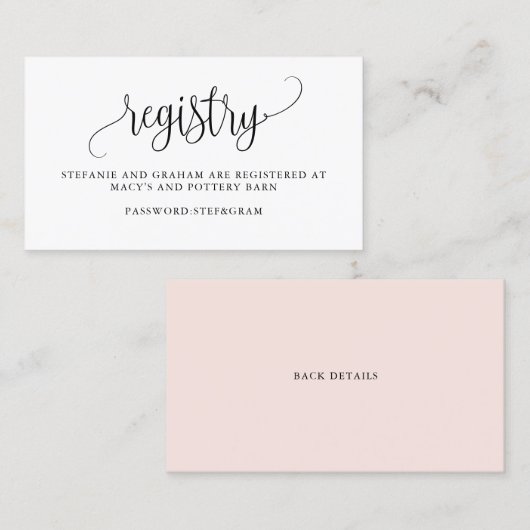 Black Script Wedding Gift Registry Kaart Visitekaartje (Voorkant / Achterkant)