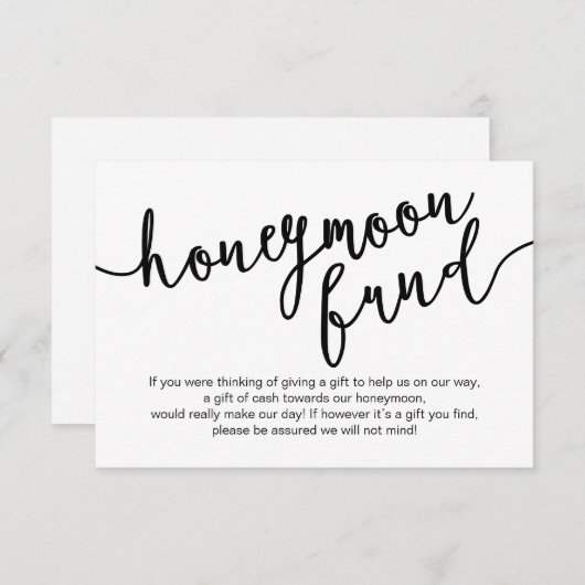 Black Script, Wedding Honeymoon Fund Wish Informatiekaartje (Voorkant / Achterkant)