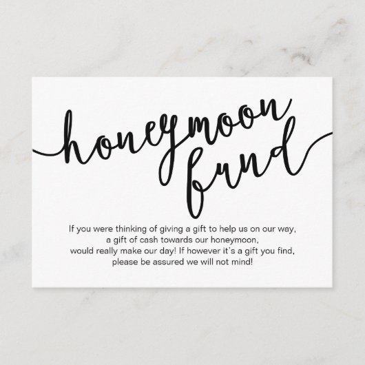 Black Script, Wedding Honeymoon Fund Wish Informatiekaartje (Voorkant)