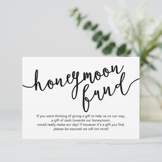 Black Script, Wedding Honeymoon Fund Wish Informatiekaartje (Staand voorkant)