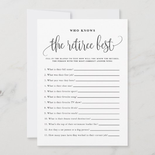 Black Script Wie kent de Retiree Best Game Kaart (Voorkant)