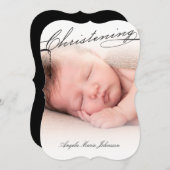 Black Scripting Christening Cross Foto Religieuze Kaart (Voorkant / Achterkant)