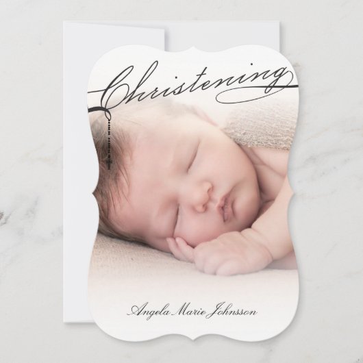 Black Scripting Christening Cross Foto Religieuze Kaart (Voorkant)