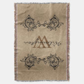 Black Scrolled Leaves Faux Burlap - Familienaam Deken (Voorkant Verticaal)