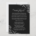 Black Scrolls Wedding Rehearsal and Dinner Kaart<br><div class="desc">De unieke uitnodiging voor een huwelijksrepetitie omvat creatieve gedicht om de bruiloft uit te nodigen voor zowel het repetitieve als het repetitieve diner.  Elegant scrolls en bloemflourishes accentueren het design. Kleurenschema: klassiek zwart-wit</div>