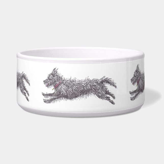 Black Scruffy Terrier Dog Bowl Voerbakje (Voorkant)