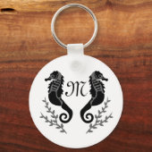 Black Seahorse Silhouette Monogram Sleutelhanger (Voorkant)