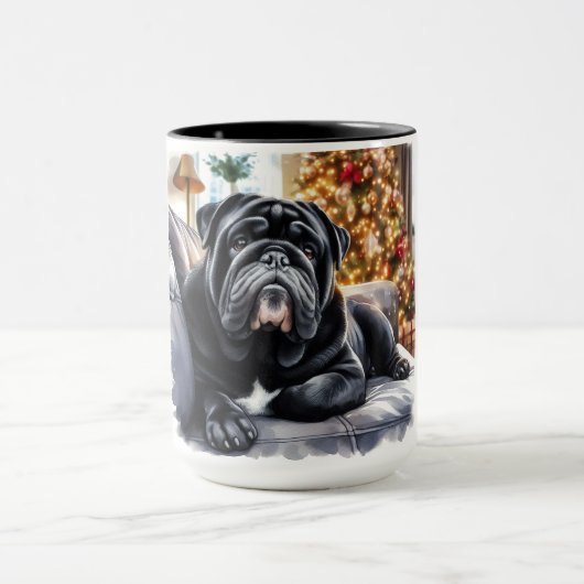 Black Seal Bulldog Christmas Coffee Mok Cup (Midden)
