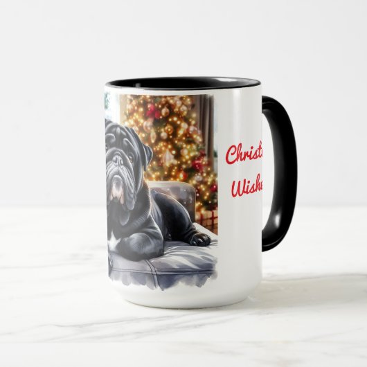 Black Seal Bulldog Christmas Coffee Mok Cup (Voorkant rechts)